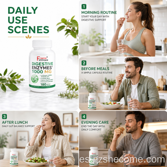 Shecome cápsulas de enzimas digestivas salud intestinal probiótica